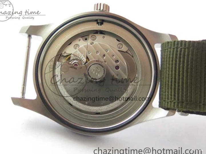 MIROTIME 0207 Fashionable Pilot IW326801 SS MK 1:1 Best Edition Black Dial on Green Nylon Strap MIYOTA 7122